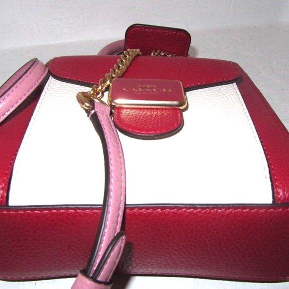 NEW Coach Mini Pepper Leather Crossbody Satchel Bag Red Pink White Small C6778 - Picture 8 of 15